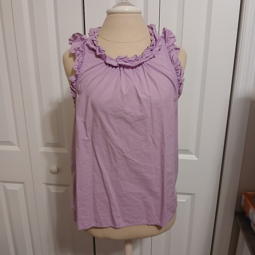 Like New Ladies J. Crew Sleveless Ruffle Neck And Arms Lavender Purple Small Top